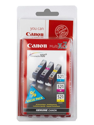 Набор картриджей Canon CLI-521 CMY [2934B010], оригинальный, multipack (набор), ресурс 530, цена — 2770 руб.