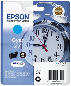 Картридж Epson C13T27024020 (T2702), оригинальный, cyan (голубой), ресурс 300 стр., цена — 2030 руб.