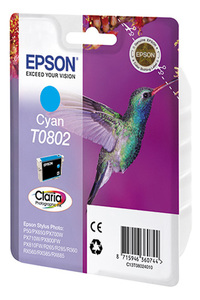 Картридж Epson C13T08024011 (T0802), оригинальный, cyan (голубой), ресурс 935 стр., цена — 2810 руб.
