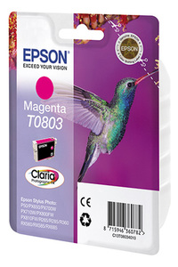 Картридж Epson C13T08034011 (T0803), оригинальный, magenta (пурпурный), ресурс 460 стр., цена — 2810 руб.