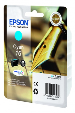 Картридж Epson C13T16224012 (№16), оригинальный, cyan (голубой), ресурс 165, цена — 2180 руб.