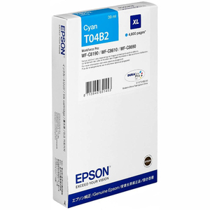 Картридж повышенной емкости Epson C13T04B240 (T04B2), оригинальный, cyan (голубой), объем 39 мл., ресурс 4600 стр., для Epson WorkForce Pro WF-C8190DW/C8690DWF