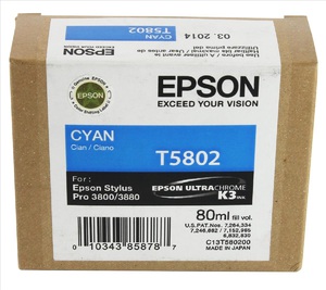 Картридж Epson C13T580200 (T5802), оригинальный, cyan (голубой), ресурс 80 мл, цена — 10160 руб.